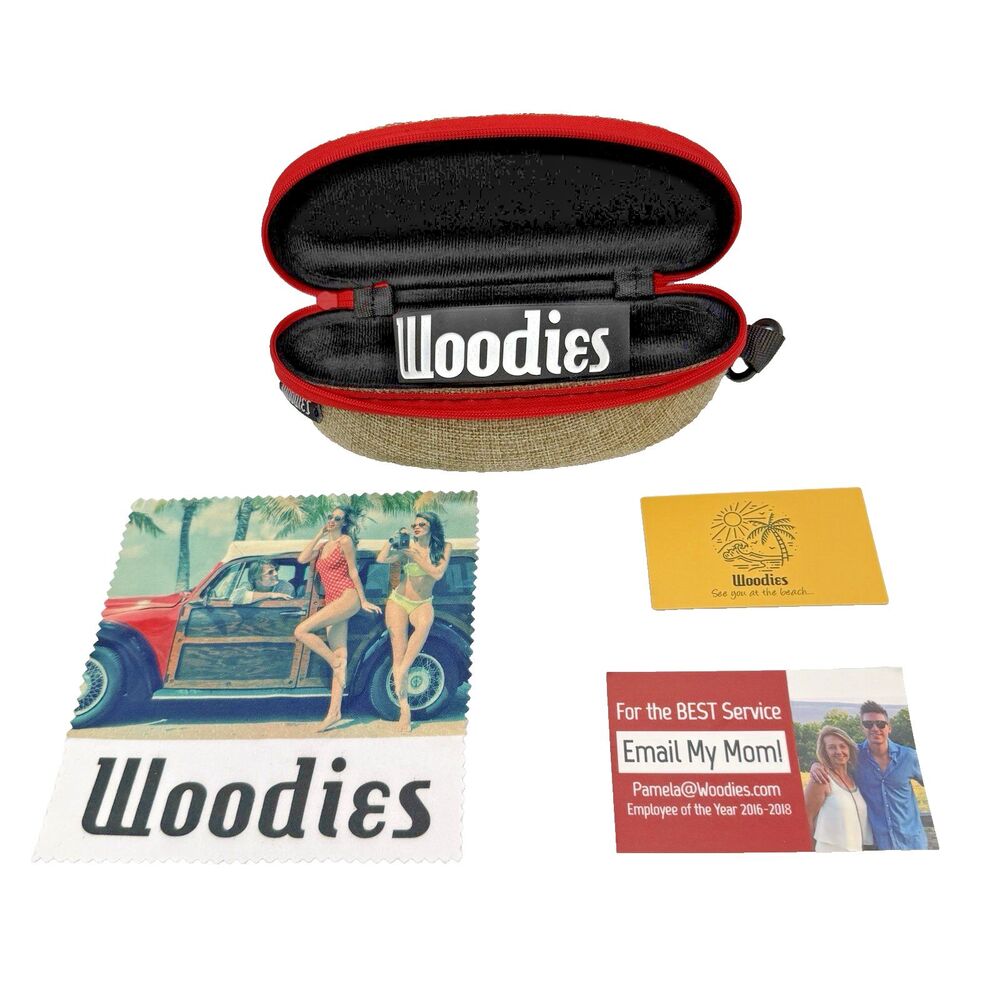 Woodies Sunglasses Case New Hard Shell Burlap Zipper Pouch Tan Red Accessories